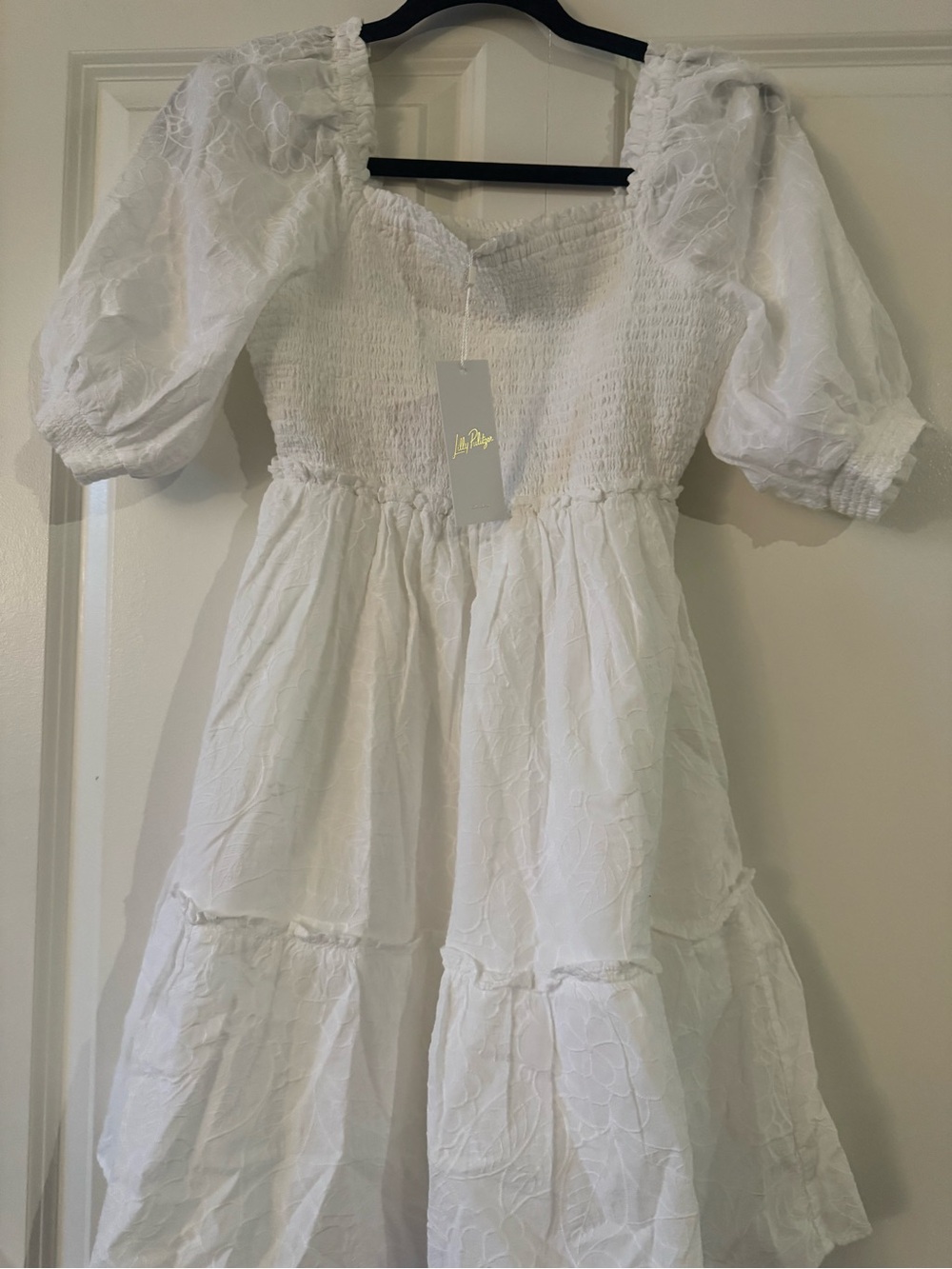 Lilly Pulitzer White Smocked Puff-Sleeve Tiered Dress